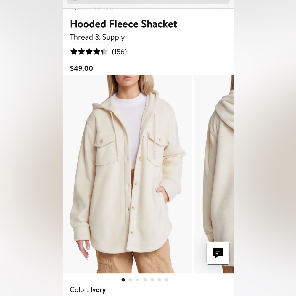 Thread & Supply Ivory Hooded Fleece Jacket